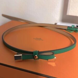 New Kate Spade Shoe String Bow Belt Green Gold Hardware Large 8mm Leather